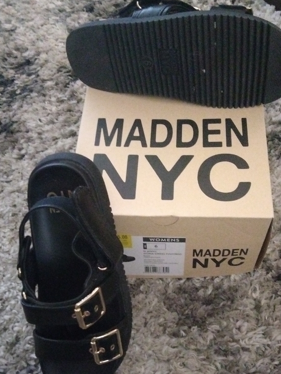 Madden Nyc Shoes - Black Sandal with Gold Buckles